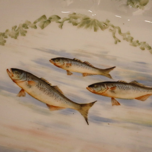 LIMOGES France 1910 Elite Set of White Porcelain Dishes And Tray For Fish Serving
