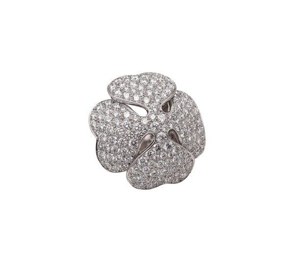 CARTIER Anniversary Clover Cocktail Ring In 18K White Gold With 7.26 Ctw Diamonds