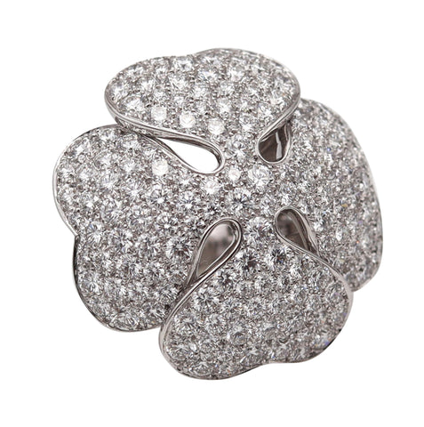 CARTIER Anniversary Clover Cocktail Ring In 18K White Gold With 7.26 Ctw Diamonds