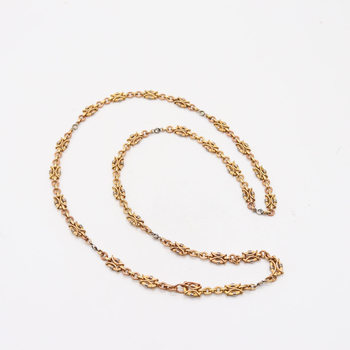 NEOCLASSICAL 1900 Edwardian French Chain In 18Kt Gold & Platinum With ...