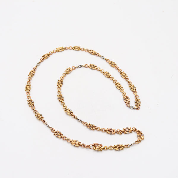 NEOCLASSICAL 1900 Edwardian French Chain In 18Kt Gold & Platinum With Diamonds
