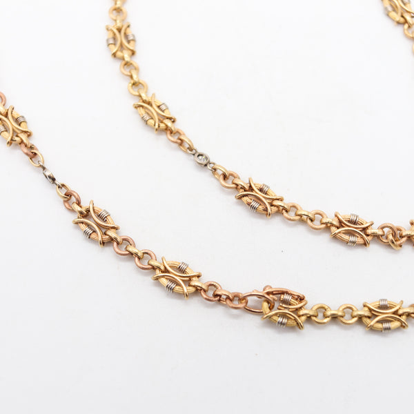 NEOCLASSICAL 1900 Edwardian French Chain In 18Kt Gold & Platinum With Diamonds