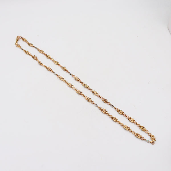 NEOCLASSICAL 1900 Edwardian French Chain In 18Kt Gold & Platinum With Diamonds
