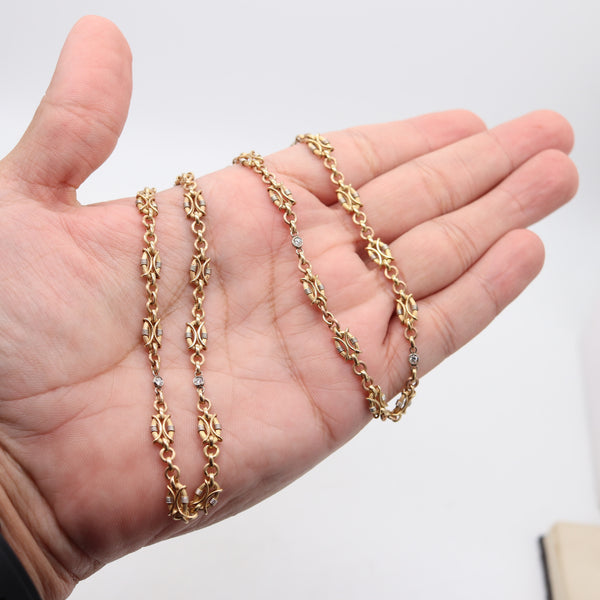 NEOCLASSICAL 1900 Edwardian French Chain In 18Kt Gold & Platinum With Diamonds