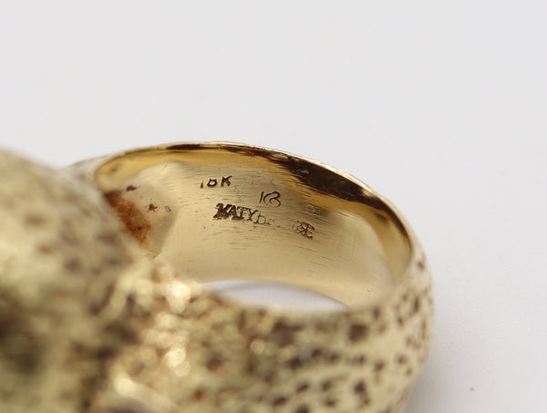 KATY BRISCOE Massive Cocktail Ring In 18Kt Yellow Gold With Turquoises & Quartzes