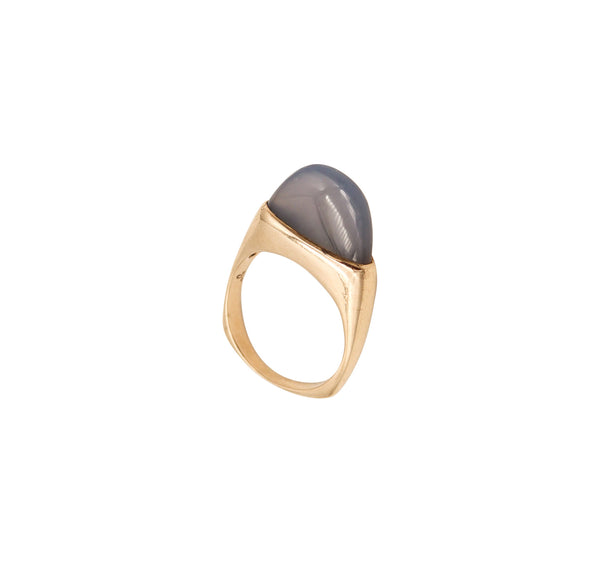 -Scandinavian Danish Ring In 14Kt Yellow Gold With 3.5 Cts In Blue Lace Agate