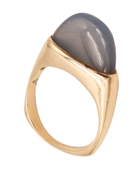 -Scandinavian Danish Ring In 14Kt Yellow Gold With 3.5 Cts In Blue Lace Agate