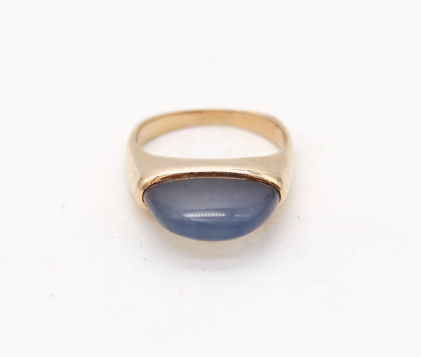 -Scandinavian Danish Ring In 14Kt Yellow Gold With 3.5 Cts In Blue Lace Agate