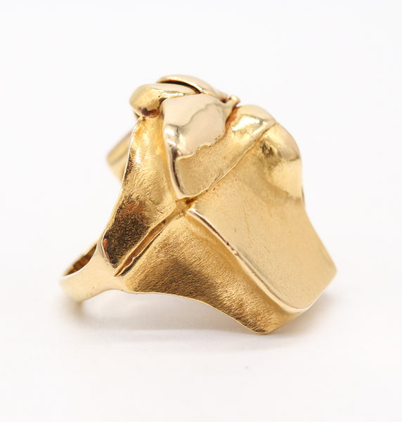 SCANDINAVIAN Modernist Organic Cocktail Ring In 18Kt Gold With Sapphire & Pearl