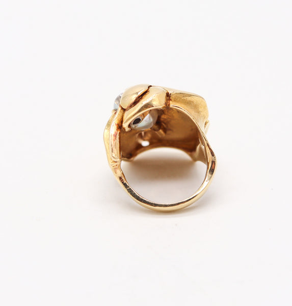 SCANDINAVIAN Modernist Organic Cocktail Ring In 18Kt Gold With Sapphire & Pearl