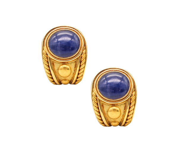 LEO DE VROOMEN 1992 London Clips Earrings In 18Kt Gold With 25.88 Ctw Sapphires