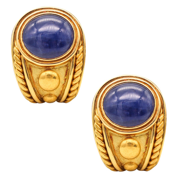 LEO DE VROOMEN 1992 London Clips Earrings In 18Kt Gold With 25.88 Ctw Sapphires