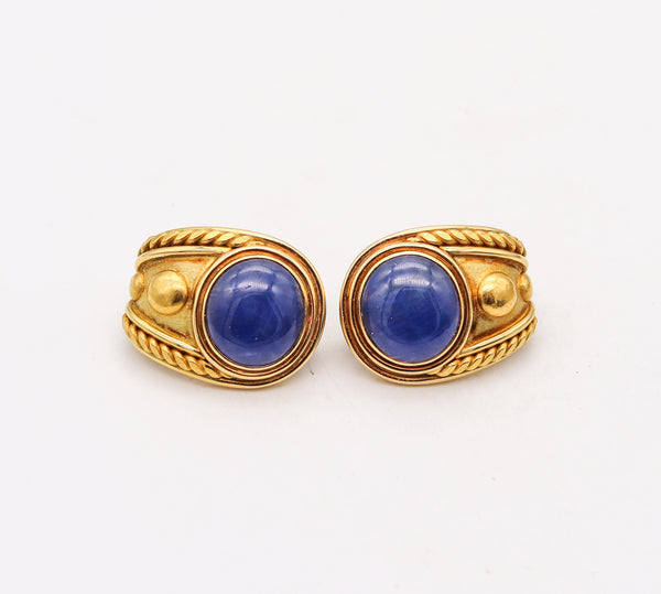 LEO DE VROOMEN 1992 London Clips Earrings In 18Kt Gold With 25.88 Ctw Sapphires