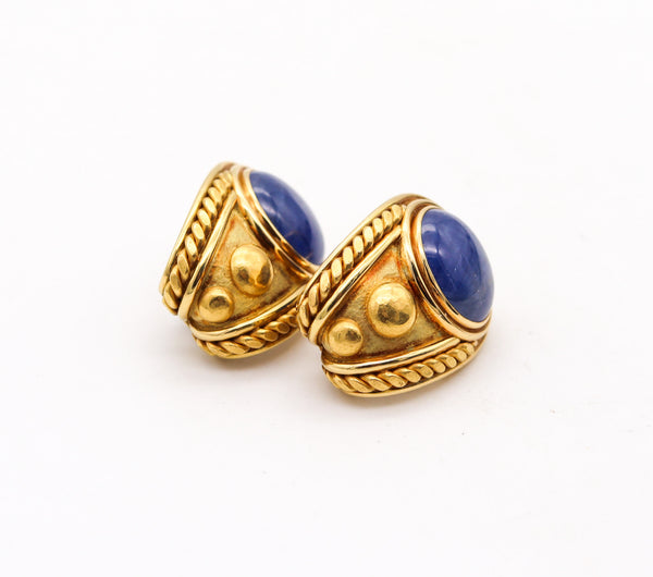 LEO DE VROOMEN 1992 London Clips Earrings In 18Kt Gold With 25.88 Ctw Sapphires