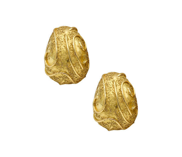 ELIZABETH GAGE England Sculptural Clip On Bombe Earrings In 18Kt Gold