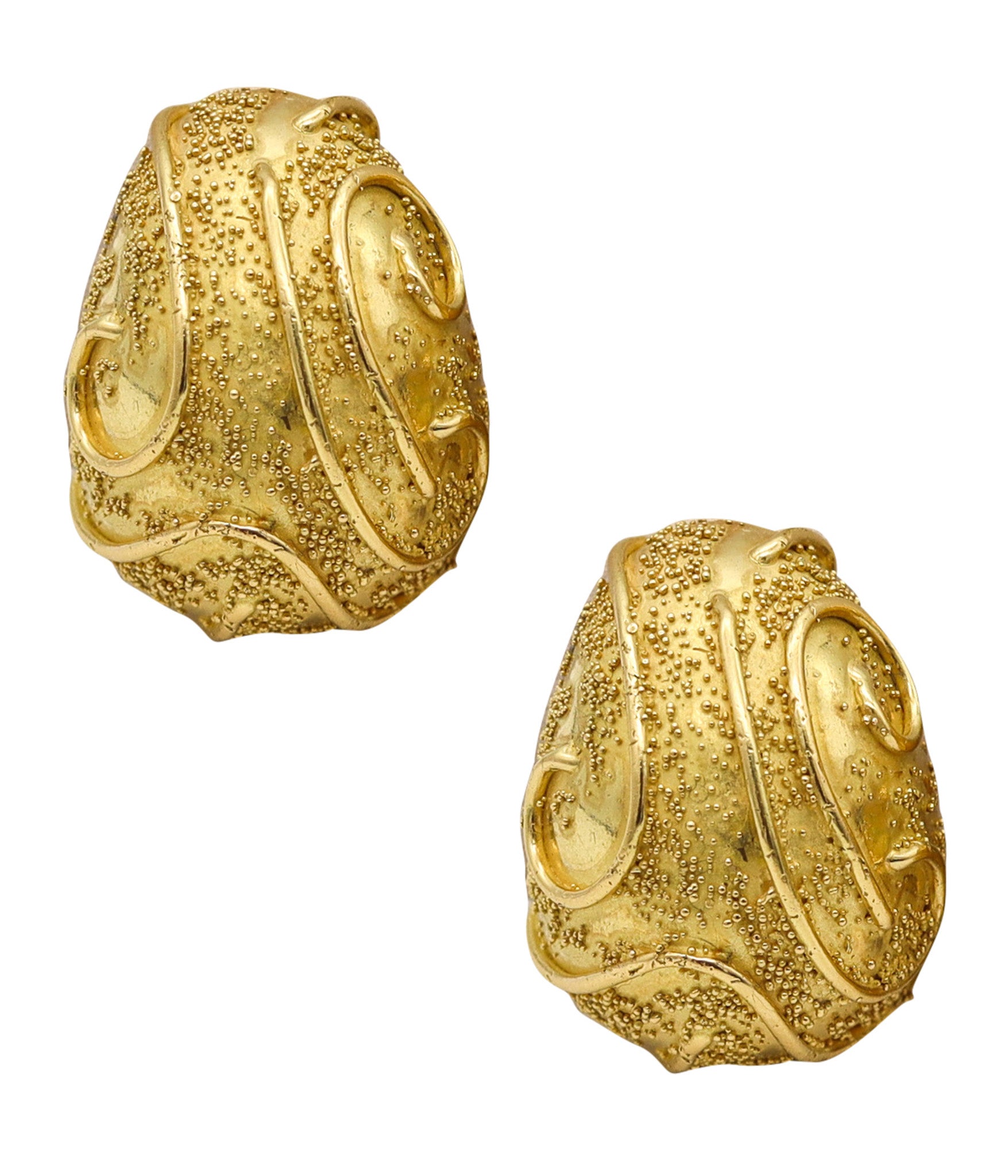 ELIZABETH GAGE England Sculptural Clip On Bombe Earrings In 18Kt Gold