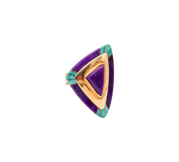 Lauri Hakola Native American Cocktail Ring In 14Kt Gold With Turquoise And Sugilite