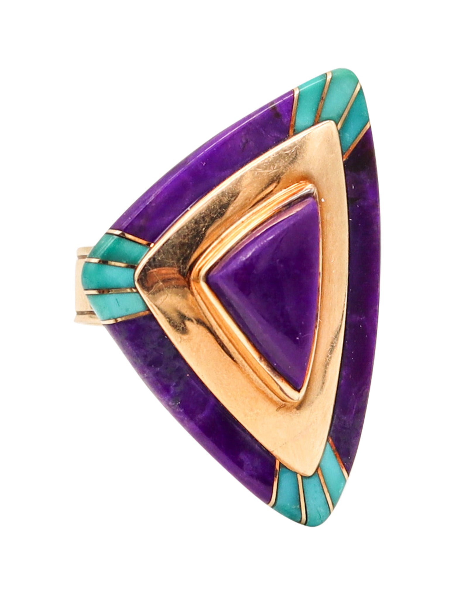 Lauri Hakola Native American Cocktail Ring In 14Kt Gold With Turquoise And Sugilite