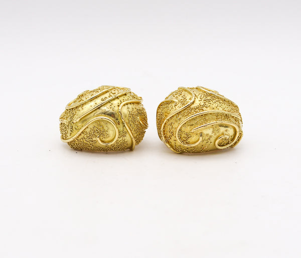 ELIZABETH GAGE England Sculptural Clip On Bombe Earrings In 18Kt Gold