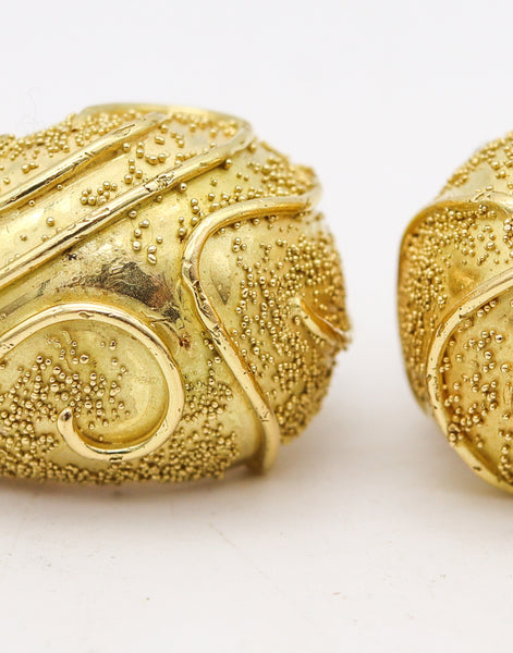 ELIZABETH GAGE England Sculptural Clip On Bombe Earrings In 18Kt Gold