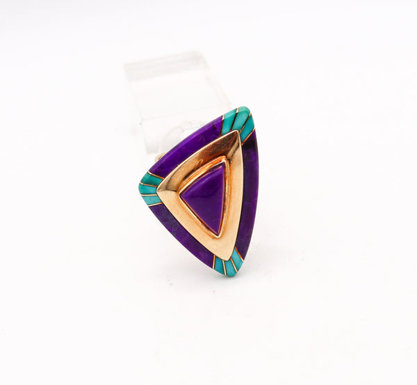 Lauri Hakola Native American Cocktail Ring In 14Kt Gold With Turquoise And Sugilite