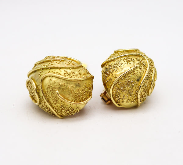 ELIZABETH GAGE England Sculptural Clip On Bombe Earrings In 18Kt Gold