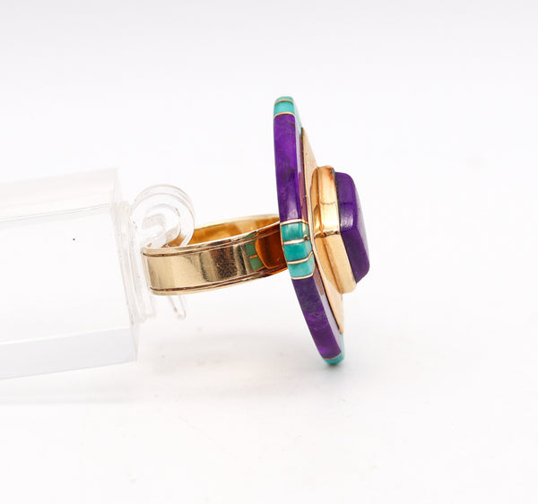 Lauri Hakola Native American Cocktail Ring In 14Kt Gold With Turquoise And Sugilite