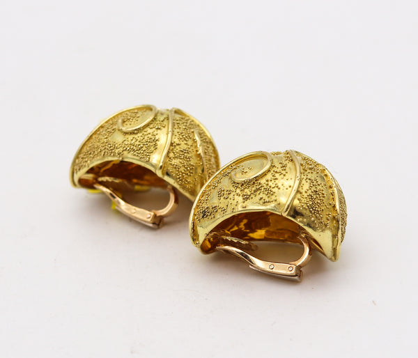 ELIZABETH GAGE England Sculptural Clip On Bombe Earrings In 18Kt Gold