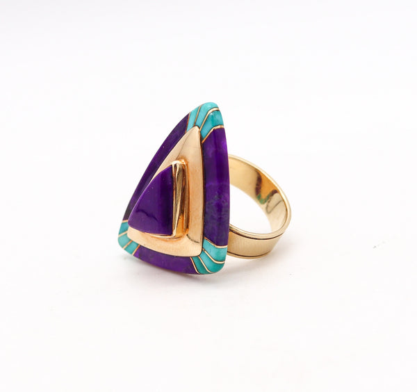 Lauri Hakola Native American Cocktail Ring In 14Kt Gold With Turquoise And Sugilite