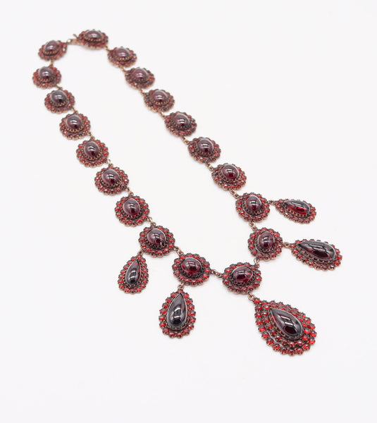 VICTORIAN Bohemian 1880 Gilt Festoon Necklace With 112.90 Ctw In Natural Garnets