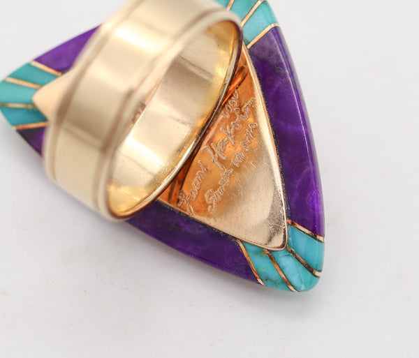 Lauri Hakola Native American Cocktail Ring In 14Kt Gold With Turquoise And Sugilite