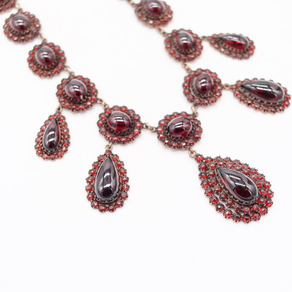 VICTORIAN Bohemian 1880 Gilt Festoon Necklace With 112.90 Ctw In Natural Garnets