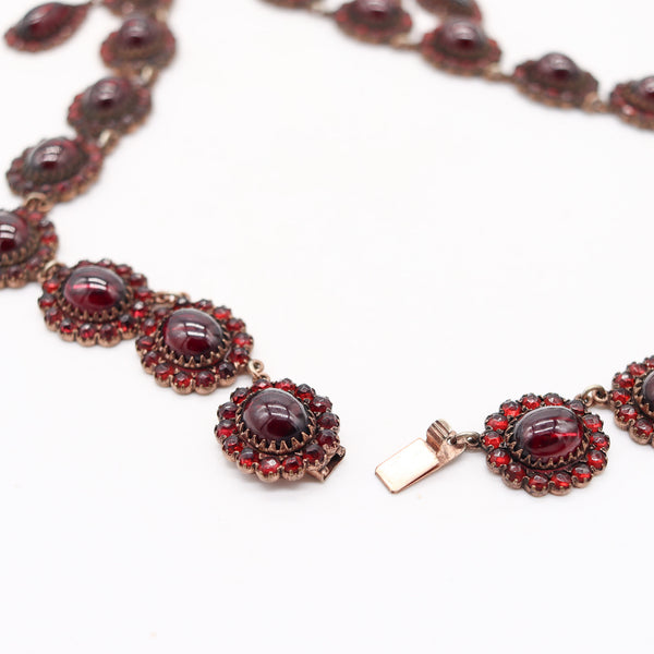 VICTORIAN Bohemian 1880 Gilt Festoon Necklace With 112.90 Ctw In Natural Garnets