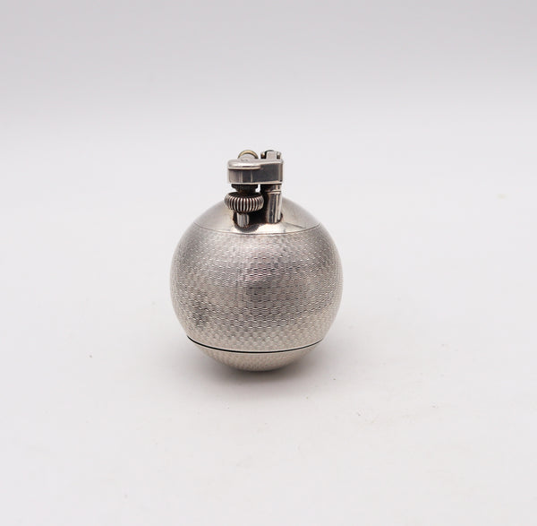 DUNHILL 1929 Ball Petrol Desk Lighter In Solid .925 Sterling Silver With Guilloche