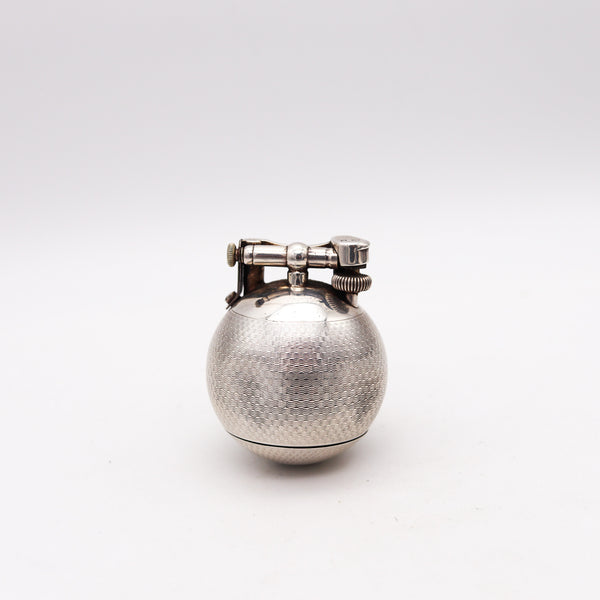 DUNHILL 1929 Ball Petrol Desk Lighter In Solid .925 Sterling Silver With Guilloche