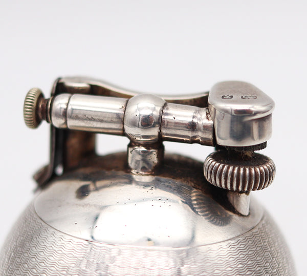 DUNHILL 1929 Ball Petrol Desk Lighter In Solid .925 Sterling Silver With Guilloche