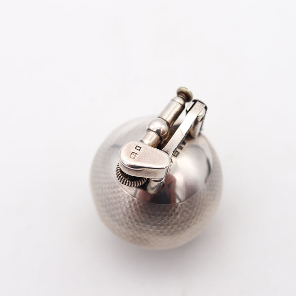 DUNHILL 1929 Ball Petrol Desk Lighter In Solid .925 Sterling Silver With Guilloche