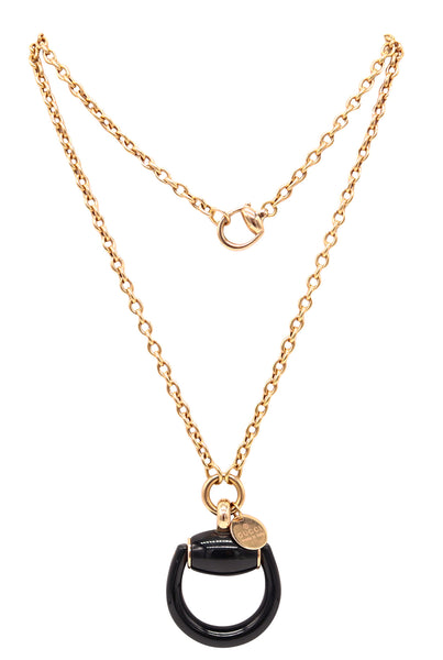 GUCCI Milano Enameled Horsebit Dangle Drop Necklace-Pendant In 18Kt Yellow Gold