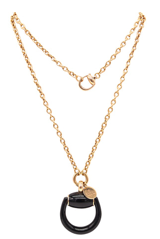 GUCCI Milano Enameled Horsebit Dangle Drop Necklace-Pendant In 18Kt Yellow Gold