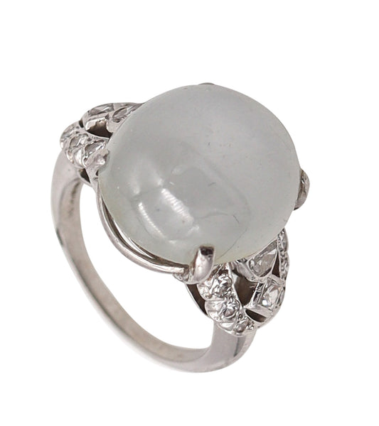 -Art Deco 1930 American Ring In  Platinum With 28.13 Cts In Sapphire And Diamonds