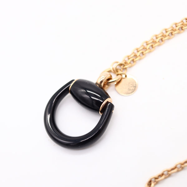 GUCCI Milano Enameled Horsebit Dangle Drop Necklace-Pendant In 18Kt Yellow Gold