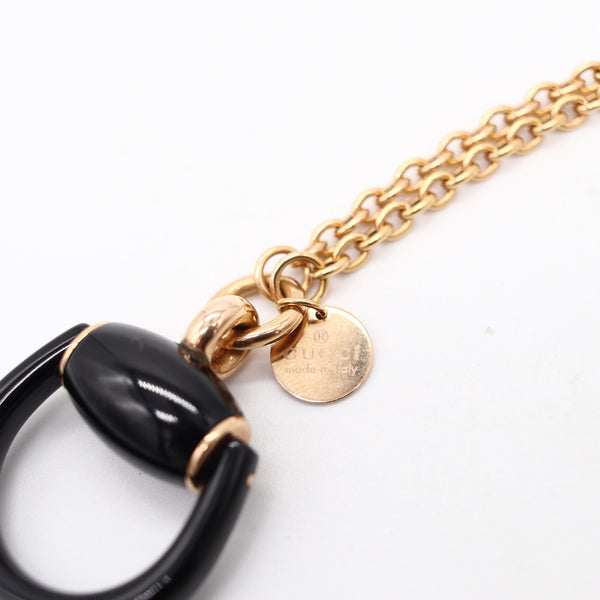 GUCCI Milano Enameled Horsebit Dangle Drop Necklace-Pendant In 18Kt Yellow Gold