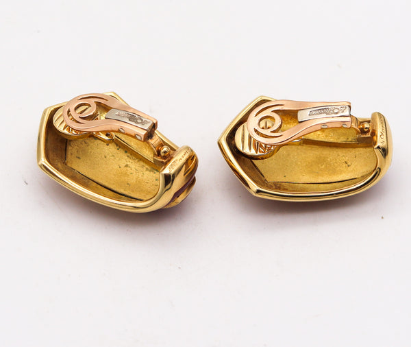 LEO DE VROOMEN 1994 London Red Enameled Clips On Earrings In 18Kt Yellow Gold