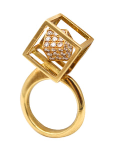 -Modernist Sculptural Op Art Ring In 18Kt Yellow Gold With 1.20 Ctw In Diamonds