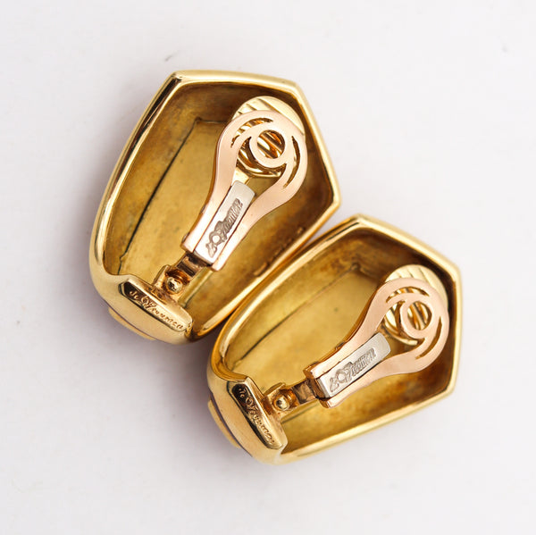 LEO DE VROOMEN 1994 London Red Enameled Clips On Earrings In 18Kt Yellow Gold