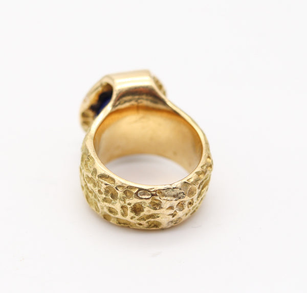 CARTIER 1970 By Roger Lucas Orbital Sculptural Ring In 18Kt gold With Lapis Lazuli
