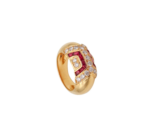 BOUCHERON Paris Modernist Ring In 18Kt Gold With 1.94 Ctw In Diamonds & Rubies