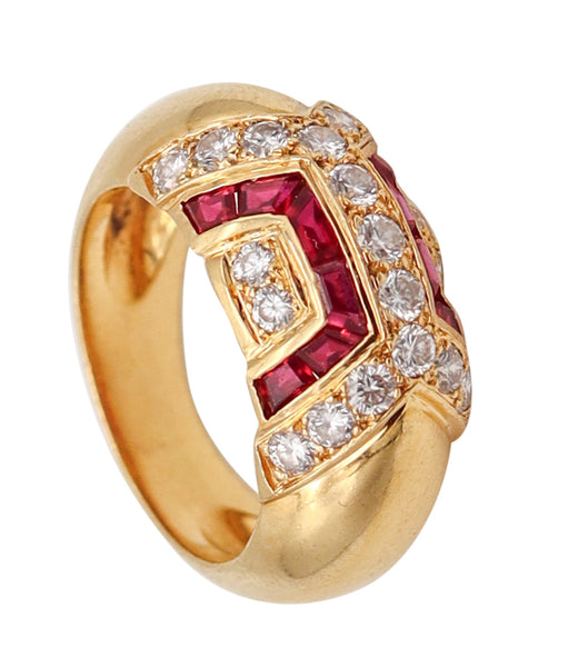 BOUCHERON Paris Modernist Ring In 18Kt Gold With 1.94 Ctw In Diamonds & Rubies