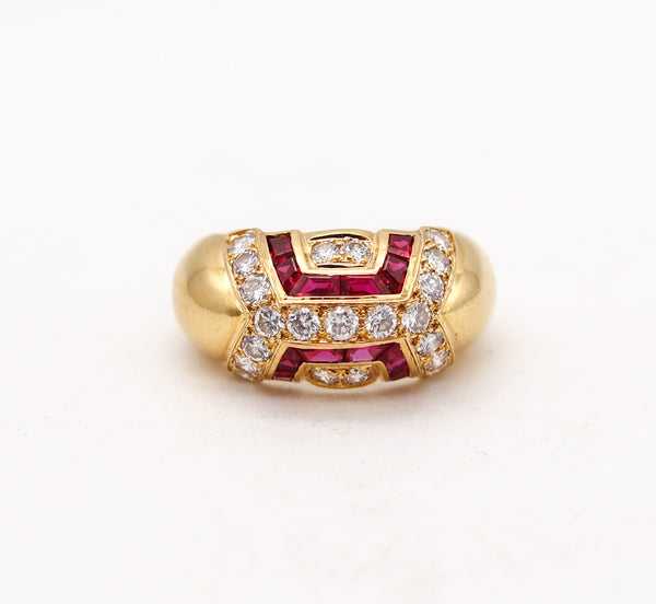 BOUCHERON Paris Modernist Ring In 18Kt Gold With 1.94 Ctw In Diamonds & Rubies