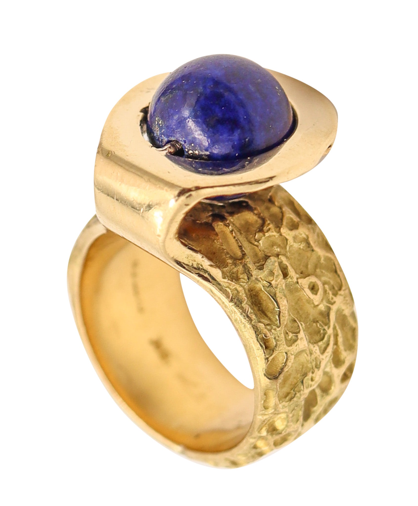 CARTIER 1970 By Roger Lucas Orbital Sculptural Ring In 18Kt gold With Lapis Lazuli